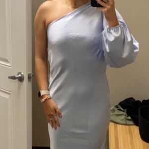 Dessy Light Blue One Shoulder Bridesmaid Dress